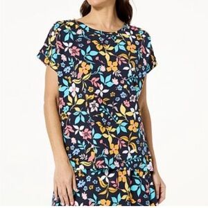 Comfort Code Cuddl Duds Floral Butter Soft Basic Tee Shirt Medium